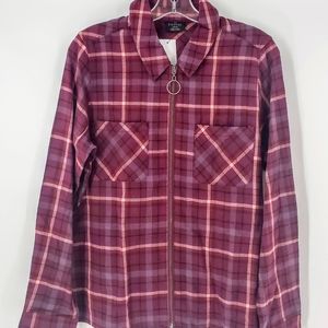 Empyre Fir Burgundy Zip Front Flannel Shirt